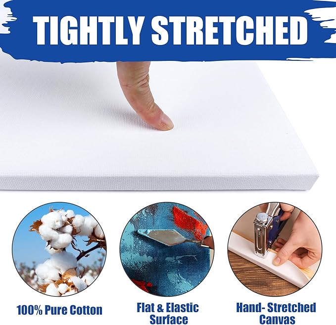 6 Packs Stretched Canvases for Painting with 4x4in, 5x7in, 11x14in Canvas, Blank Canvases for Acrylics, Oils & Other Painting Media, 5/8 Inch Profile 100% Cotton Artist Framed Canvas