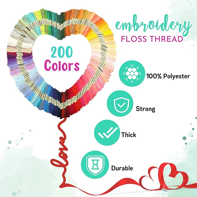 Athena’s Elements Embroidery Floss | Rainbow Thread for Embroidery, Cross Stitch Thread, Crafting Arts Embroidery Strings Bulk（200 Colors）