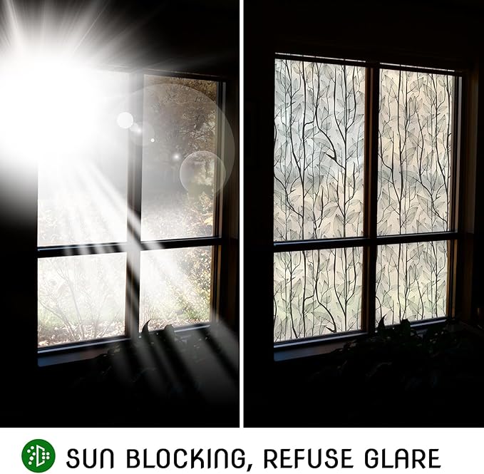 DKTIE Window Film Privacy with Installation Tools, Decorative Stained Glass Window Clings for Home, Static Cling Window Sticker for Front Door, Bathroom, Glass Door (Dark Green, 17.7'' x 78.7'')
