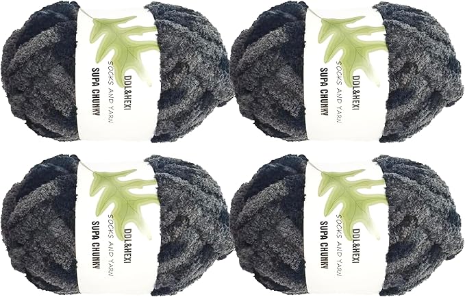 DDL&HEXI 4 Pack Super Chenille Chunky Yarn for Hand Knit, Blanket Making Kit, Jumbo Knitting, 4x8oz (226g) per Bag, Soft Polyester for Crochet, Knitting, and DIY Projects (213-4)