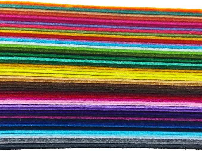 flic-flac 4 x 4 inches (10 x10cm) Assorted Color Felt Fabric Sheets Patchwork Sewing DIY Craft 1mm Thick with Sewing Kit for Choice (Felt only, 48pcs)