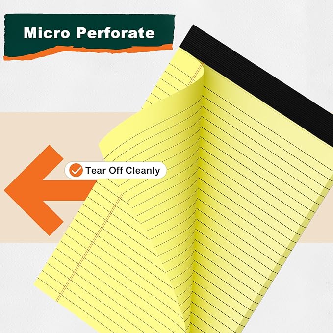 Legal Pads 8.5 x 11 Yellow Note Pads 8.5 x 11.75 Wide Ruled Writing Pads Lined Notepad for Home, School, Office Use, 80gsm Perforated Paper - Sturdy Cardboard Backing Support, 5 Pack (30 Sheets/Pad)