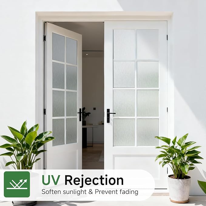 Borsky Frosted Glass Window Film - Static Cling, 96% UV Blocking Non-Adhesive Privacy Window Film, Removable Window Cling with Day & Night Privacy for Bathroom Home Office, 23.6 x 78.7 Inches, Pure