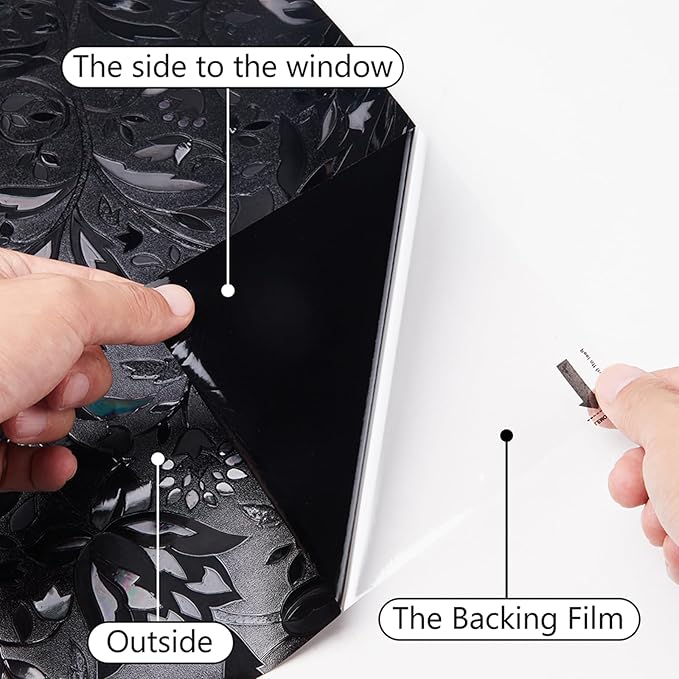 LEMON CLOUD Total Blackout Window Film Privacy Static Cling Frosted Black Window Covering 100% Opaque Film Tint Darkening Removable Film for High Privacy，(Blackout Tulip Design,29.5 x78.7 inches)