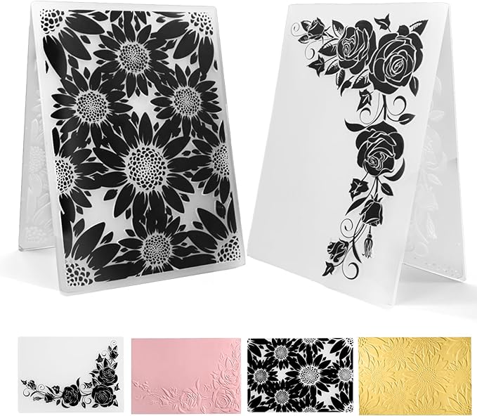 3D Embossing Folders for Card Making, Sunflower Embossing Folder and Rose Embossing Folder. Suitable for Card DIY and Photo Albums to Perfect Accessory for Embellishing Photo Albums.