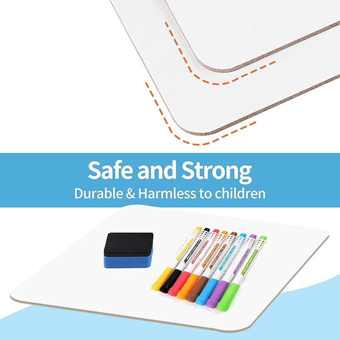 Set of 12 Small White Board Dry Erase Boards Classroom Pack 9" x12” Double Sided Personal Whiteboards for Students Teachers School Supplies Lapboards Mini Whiteboard Erasers Incl and Colors Pens