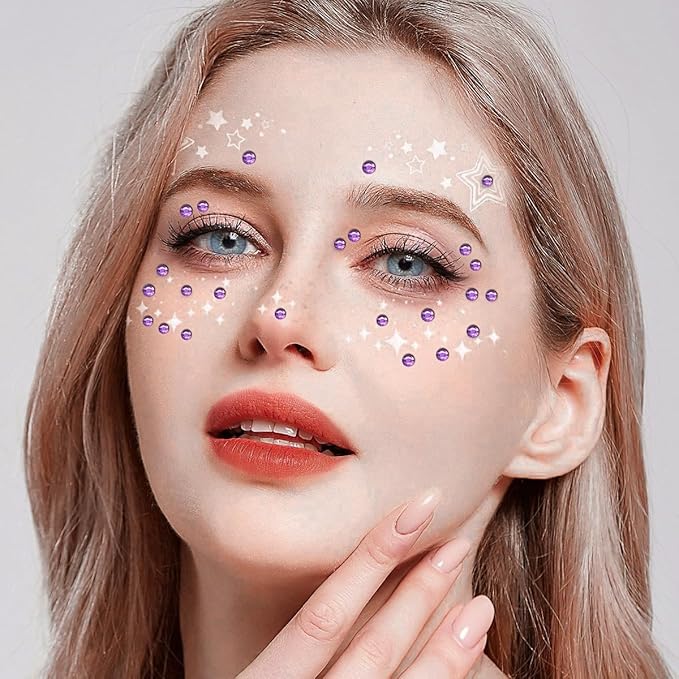 1799 Pcs 4 Sheets Rhinestone Stickers 3/4/5/6 mm Self Adhesive Rhinestones Gems for Face Eyes Makeup Hair Body (Light purple-3/4/5/6mm)