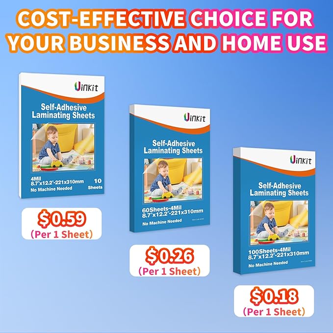 Uinkit 4Mil Thicker Single-Sided Self-Adhesive Laminating Sheets, 60Pack (More Value) Letter Size 8.5x11"- Peel & Stick for Teachers, Office & Home Crafting - No Heat Machine Needed