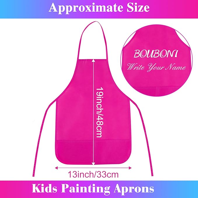 24 Pieces Rose Red Kids Painting Aprons With 2 Roomy Pockets for Art, Painting Activity, Kitchen Crafts