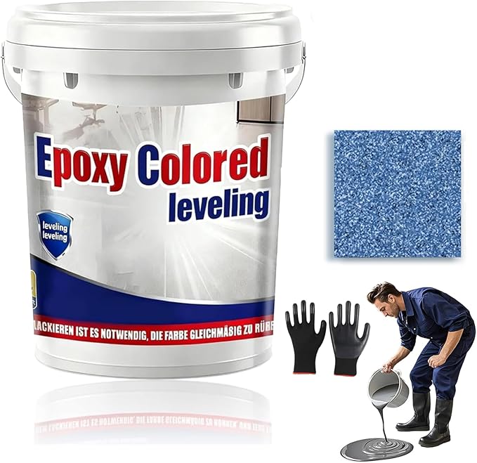 Epoxy Floor Paint, Epoxy Colored Sand Floor Paint, High-Gloss Marble Effect Self-Leveling Coating, Waterproof, Non-Slip, Ultra-Durable for Garage, Basement, Wood Floors (Sapphire Blue,8.8Ib)