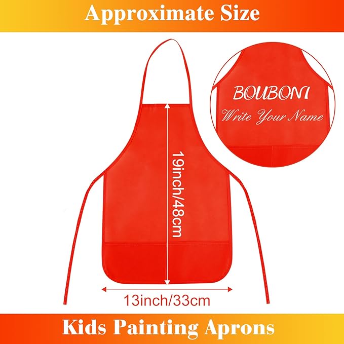 24 Pieces Red Kids Painting Aprons Kids Art Aprons with 2 Roomy Pockets Kids Aprons for Art Painting Activity Kitchen Crafts