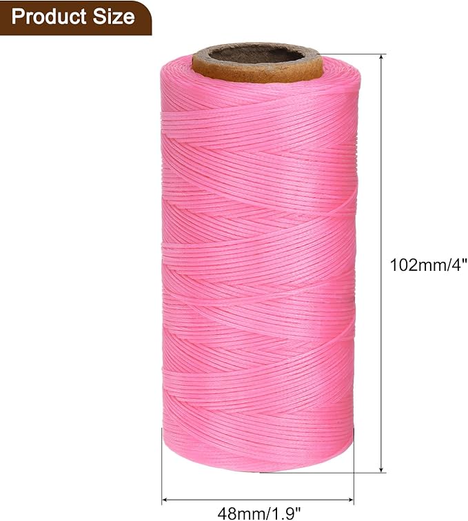 uxcell Leather Sewing Waxed Thread, 284 Yards / 260m 0.8mm 150D Flat Polyester All-Purpose Threads for Leather Crafts, Bookbinding, Cherry Blossom Pink