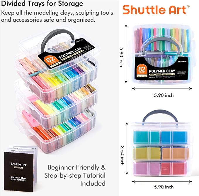 Shuttle Art 82 Colors Polymer Clay Kit with 19 Clay Tools, 16 Kinds of Accessories, Non-Toxic, Non-Sticky, Ideal DIY Art Craft Gift for Kids Adults