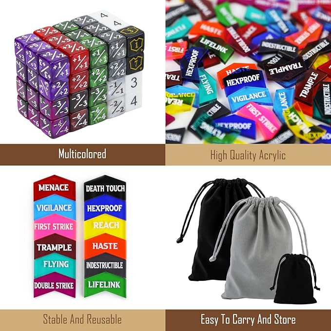 130PCS MTG Keyword Counters Tokens & MTG Life Counter Dice Set for Magic Card Accessories, Compatible with MTG CCG Card Gaming Accessories
