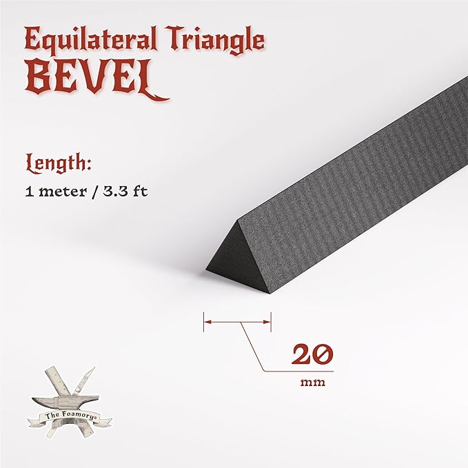 The Foamory's Instant Edge EVA Foam Pre Cut Equilateral Triangle Bevel. 5-30mm x 1M Black EVA Beveled Trim Save Time on Cosplay, Costume Edging and Armor Detail. High Density 85kg/m³ Craft Foam Dowel