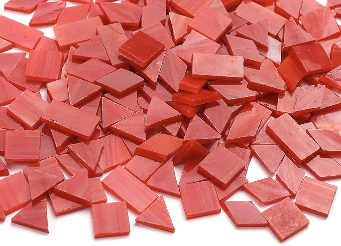 A Wide Range of Color selections Glass Mosaic Tiles Pieces for Art Crafts,4 Shapes Mixed Colorful Glass Tiles Tiffany Stained Glass Pieces Tile,200 Pieces, Orange-Red by Lanyani