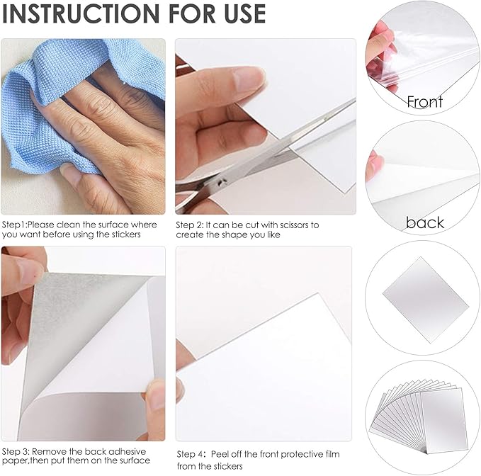 BBTO 20 Pcs Mirror Sheets, 4''x 6'' Self Adhesive Non Glass Cut to Size Mirror Stickers Tiles, Safe Unbreakable Plastic Small Frameless for Classroom, Childroom & DIY Craft