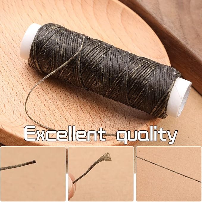 Ftyiwu Waxed Thread, Upholstery Needle and Thread 32 Yards with 7PCS Hand Sewing Needles for Home Upholstery Carpet Canvas Repair Leather Sewing (Army Green)