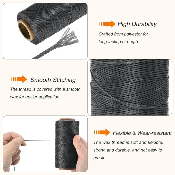 MECCANIXITY Waxed Thread,197 Yard 1mm 210D Flat Wax Thread Polyester Waxed String for Leather Sewing Hand Weaving Book Binding Home Decoration,Deep Gray