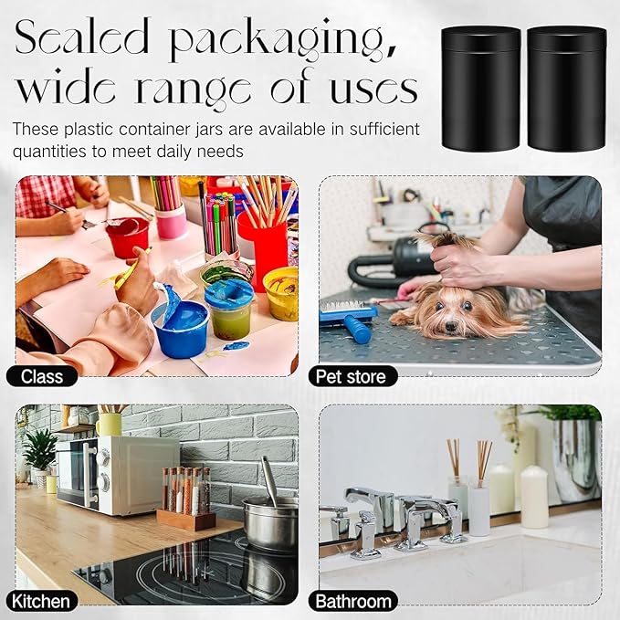 SATINIOR 24 Pieces Empty Clear Plastic Jars with Lids Round Storage Containers Wide Mouth for Beauty Product Cosmetic Cream Lotion Liquid Butter Craft and Food(Black,10 oz)