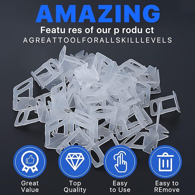 Tile Leveling System Clips Spacers Tile Leveler Clips DIY Tile Leveler Spacers 1000 Pcs 1/16" (1.5mm) for Professional Ceramic Tile and Stone Installation (1000 1/16")