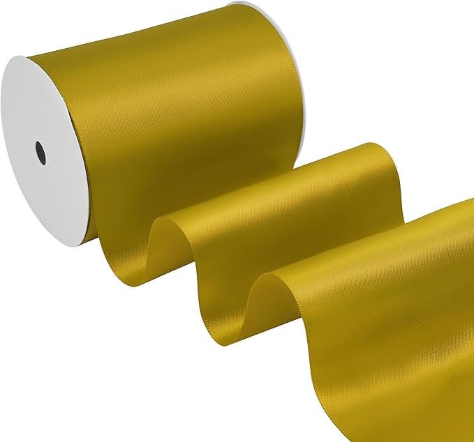 Gold Satin Ribbon 4 Inch X 15 Yards Solid Color Double Faced Ribbons Perfect for Crafts Wedding Decor Bow Making Arts Sewing and More