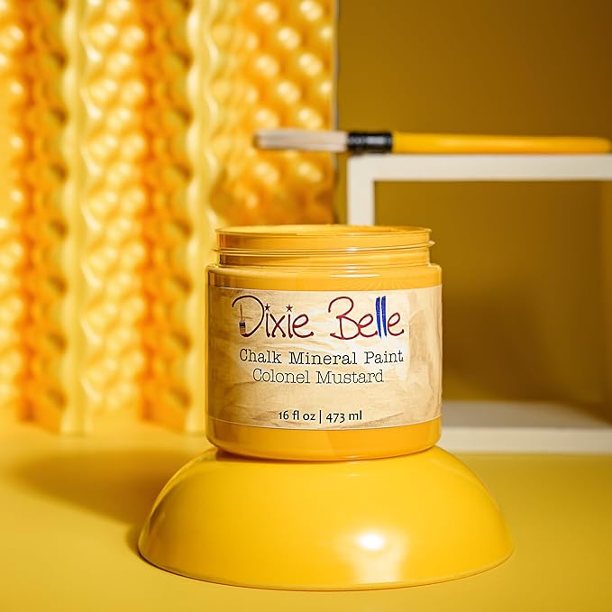 Dixie Belle Paint Company Chalk Finish Furniture Paint - Colonel Mustard (32oz) - Matte Retro Yellow Chic Chalk Mineral DIY Furniture Paint