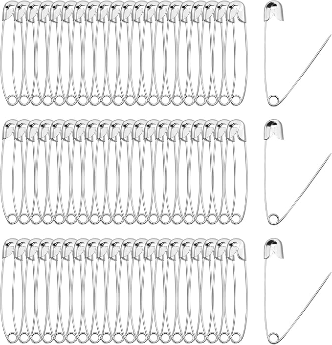 200 PCS 55mm / 2.2 Inch Safety Pins Heavy Duty Quilting Pins, Large Safety Pins Size 4, Silver Metal Sewing Pins, Big Safety Pins for DIY Crafts Jewelry Making Baby Clothing (Nickel Plated)