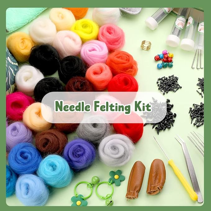 IMZAY 304 Pcs Needle Felting Kit, Wool Roving 50 Colors Set, Needle Felting Starter Kit, Needle Felting Tools Kit with 2 Exquisite Storage Bags, Felt Tools for Felted Animal Needle Felting Supplies