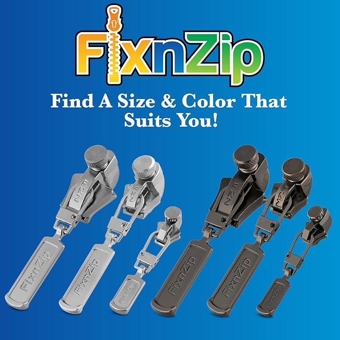 FixnZip (Large, Black Nickel) - See Size Guide - Universal Zipper Repair Kit for Wetsuits, Luggage, Zipper Replacement Repair Kit - Instant Zipper Fix
