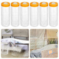 uyoyous 6 Rolls 9x67 ft Painters Plastic with Tape, Pre-Taped Masking Film, Tape and Drape, Paint Adhesive Protective Film Roll for Automotive Painting Covering, Cars, Auto Body, DIY Projects