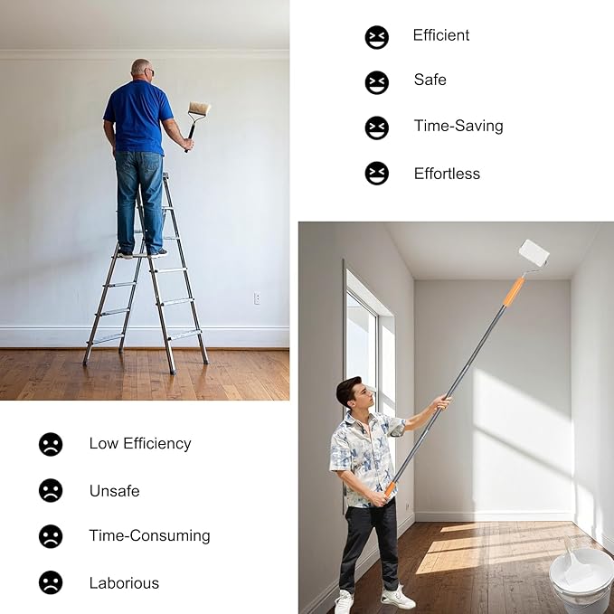 3 PCS Total 4 Ft Extension Pole, Paint Roller Stainless-Steel Threaded Splicing Extension Poles for Hand Drywall Sander Wall Cleaning and Polishing Paint Roller Brushes