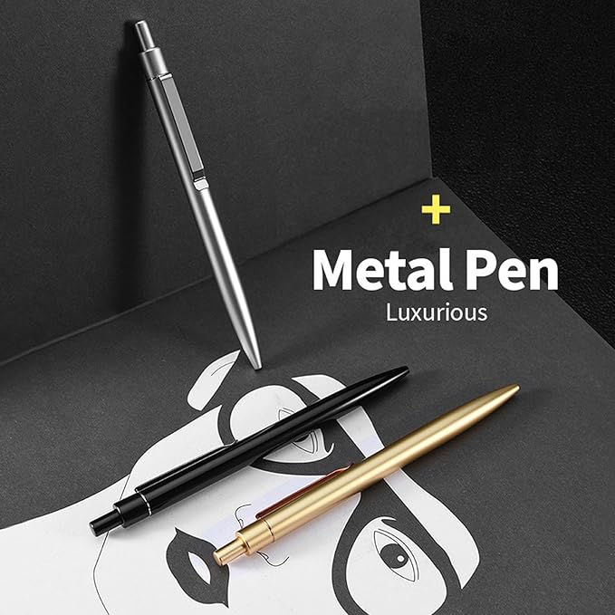 DUNBONG Blue Metal Gel Pen, Gel Ink Ballpoint Pen, Black Ink, 0.5mm Retractable Ink Pen (Blue)