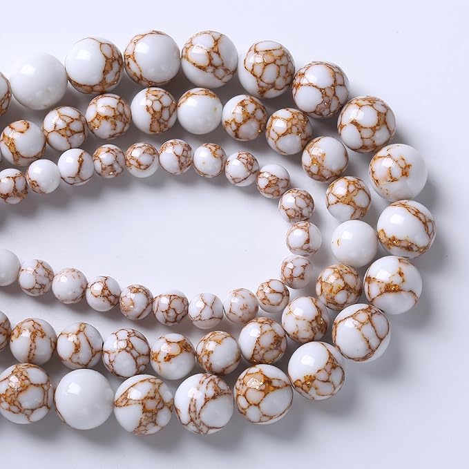 45pcs 8mm White Howlite Spun Gold Stone Beads for Jewelry Making Natural Stone Energy Healing Beads DIY Bracelet Necklace 15" (8mm, White Howlite Spun Gold Stone)
