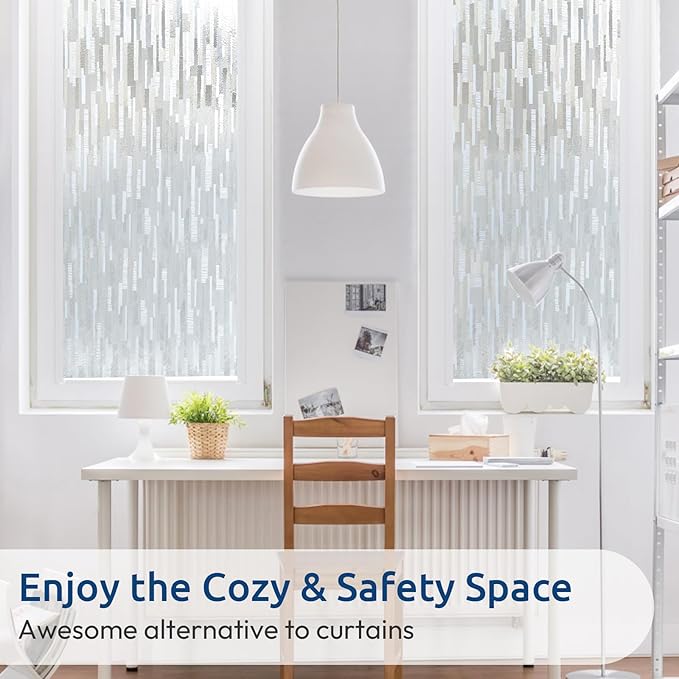 rabbitgoo Window Privacy Film, No Glue Frosted Glass Film, Static Cling UV Blocking Non Adhesive Reusable Heat Control Window Vinyl Clings for Home, Office, Frosted Silk, 35.4 x 78.7 Inches
