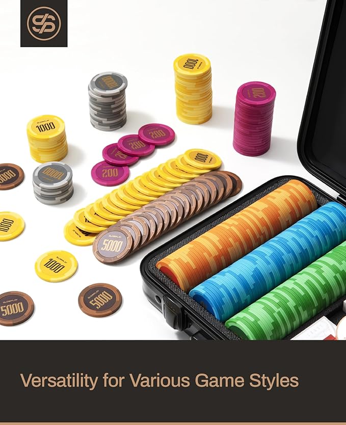 SLOWPLAY Godel Clay Poker Chips, 14 Grams Heavyweight Clay Composite, 40mm Large Chips in Bulk, Pack of 50 with Denomination of 1000