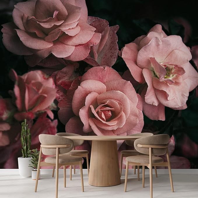 wall26 Removable Wall Sticker/Wall Mural Close Up Dark Rose Flower Blossoms Nature Wilderness Photography Decorative Botanical Relax/Calm Floral for Living Room, Bedroom, Office - 96x144 inches