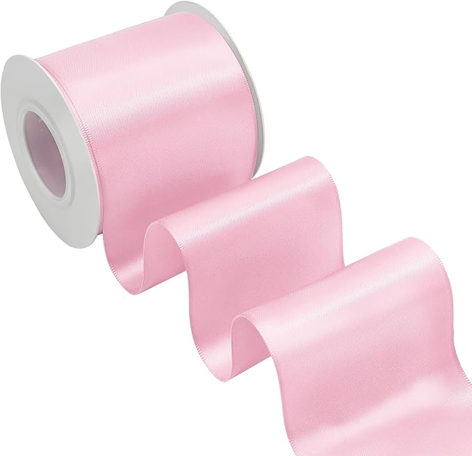 Pearl Pink Satin Ribbon 3 Inch X 15 Yards Solid Color Double Faced Ribbons Perfect for Crafts Wedding Decor Bow Making Arts Sewing and More