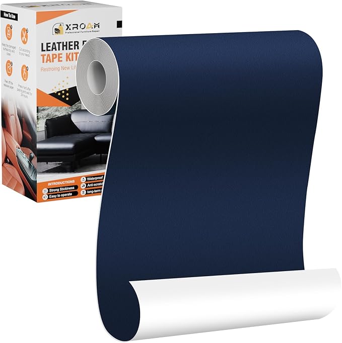 Leather Repair Tape, 4.7x63 inch Leather Patches for Furniture, Self Adhesive Leather Repair Patch for Sofas, Couches, Leather Covers, Seats, Chairs, Vinyl Repair Tape Navy Blue-Fine Grain