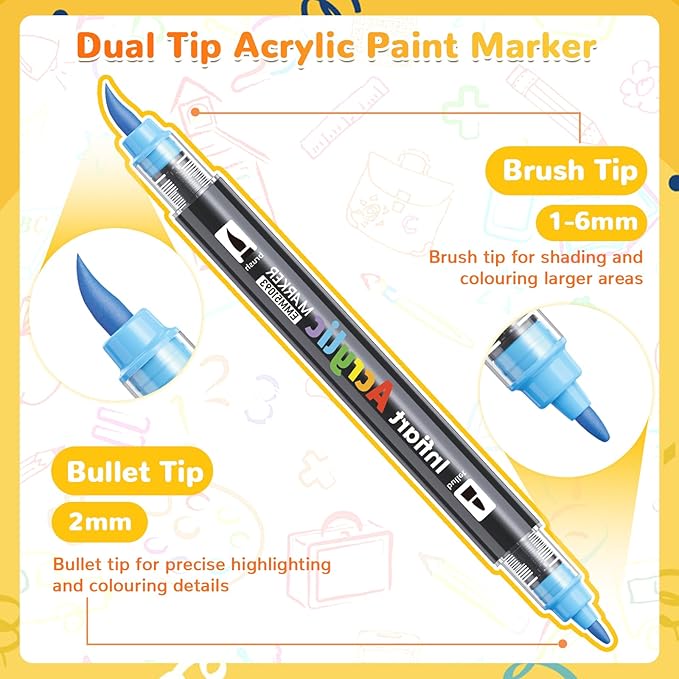 80 Colors Dual Tip Acrylic Paint Markers Automatic Ink Control Acrylic Paint Pens, Fine & Brush Tip Acrylic Markers Set for Rock Painting, Stone, Wood, Canvas, DIY & Art Supplies