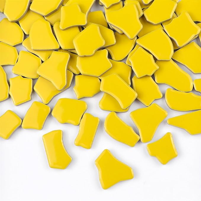 0.78"-1.57" Irregular Ceramics Mosaic Tiles,1.1LB Mosaic Pieces Stones for Home Decoration DIY Craft Plates Flowerpots Vases Cups Mosaic Making Supplies (Yellow)