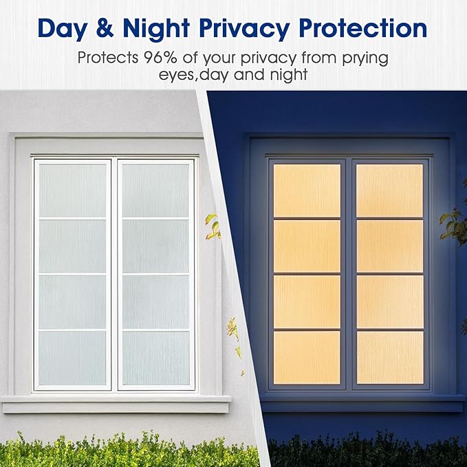 Borsky Frosted Glass Window Film - Static Cling, 96% UV Blocking Non-Adhesive Privacy Window Film, Removable Window Cling with Day & Night Privacy for Bathroom Home Office, 17.5 x 78.7 Inches, Pure
