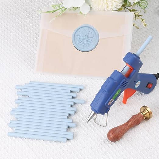Pale Blue Sealing Wax Sticks, WASOHLING 20Pcs Glue Gun Wax Seal Sticks for Wax Seal Stamp, Light Blue Wax Seals for Christmas Wedding Invitation Envelope Letter Seals, Craft Adhesive (Mini Size)