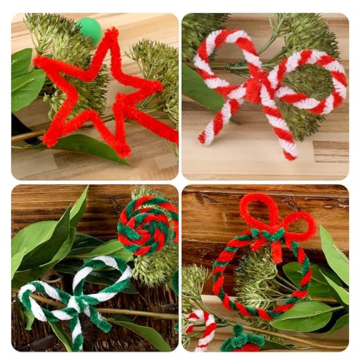 200 PCS Pipe Cleaners, Christmas Craft Pipe Cleaners, Pipe Cleaners Chenille Stems, Pipe Cleaners Bulk, Art Pipe Cleaners for Creative Christmas Decoration Supplies (Red+Green+White)
