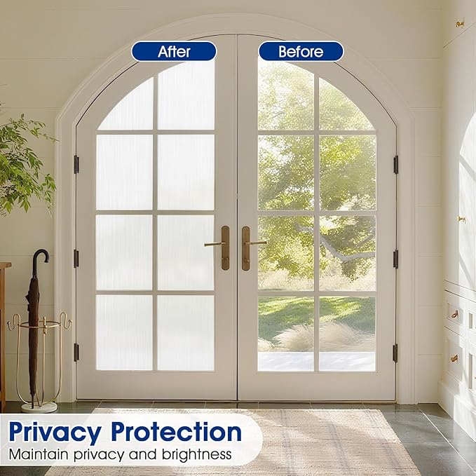 Privacy Window Film Static Cling, Frosted Glass Decorative Window Film with 96% UV Blocking, Non-Adhesive Removable Window Cling for Home Office Bathroom, 23.6 x 118.1 Inches, White
