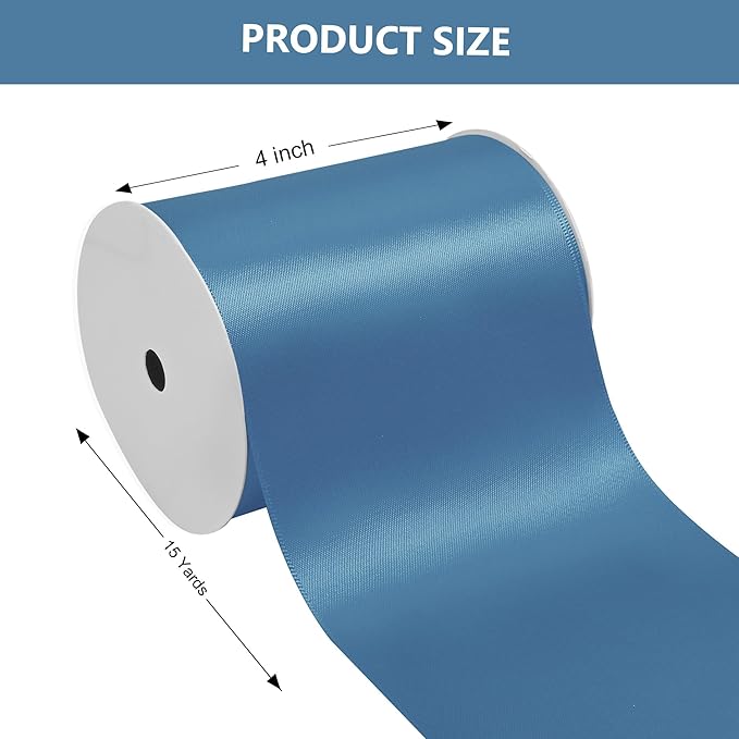 Blue Smoke Satin Ribbon 4 Inch X 15 Yards Solid Color Double Faced Ribbons Perfect for Crafts Wedding Decor Bow Making Arts Sewing and More