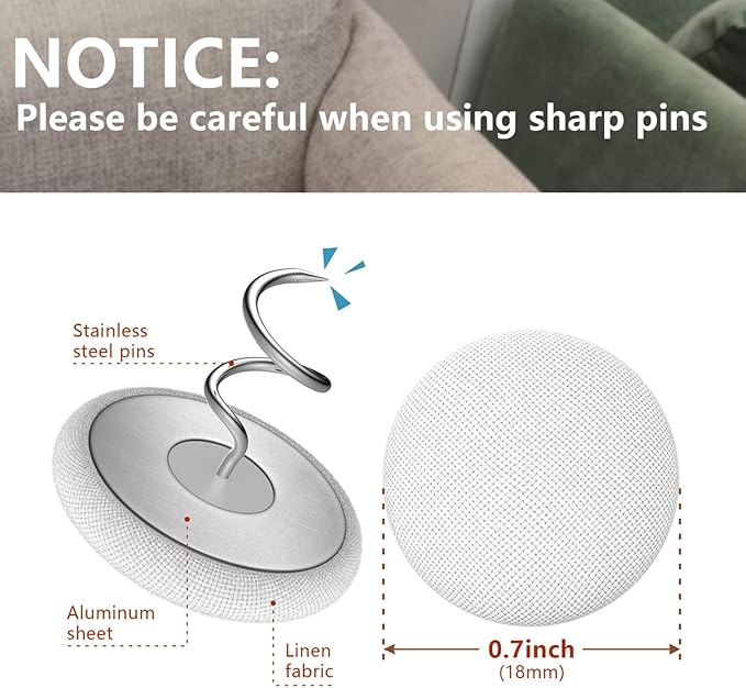Linen Fabric-Covered Twist Pins - 8 Colors Upholstery Pins & Bed Skirt Pins -Used to Secure Sofa Cushion, Armrest Covers, Furniture & Bed Skir (12, Middle Gray)