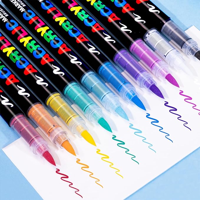 Guangna Acrylic Paint Markers,60 Colors with Direct-Liquid Ink Control System, Professional-Grade Paint Pen for Rock Painting, Canvas, Glass, Plastic, Fabric & Creative Crafts