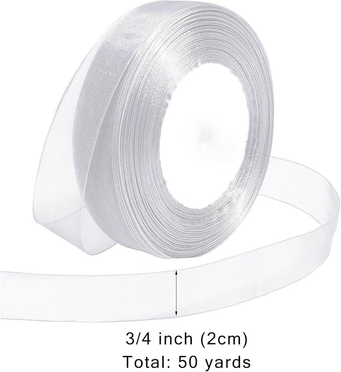 Ribbon for Gift Wrapping 3/4 inch Dusty Blue Sheer Organza Ribbon for Flower Bouquet Tulle Thin Chiffon Ribbons for Wedding Invitations Christmas Halloween Presents Decorations Crafts 50 Yards