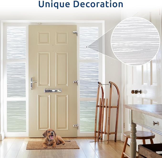 rabbitgoo Window Privacy Film Frosted Glass Film Removable Vinyl Door Coverings UV Blocking Decorative Static Cling Non-Adhesive Window Clings Sticker for Home Decor, 29.5 x 118.1 Inches